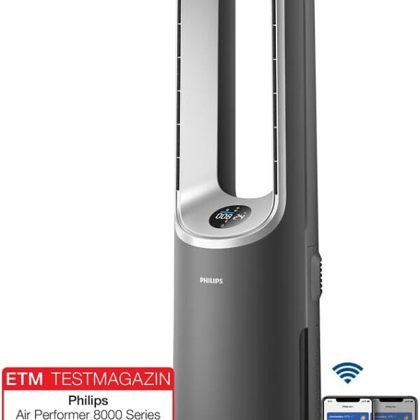 Philips Air Performer 3-in-1: Luftreiniger, Heiz- und Kühlgebläse - Reinigt 70 m², Entfernt 99,97% der Allergene und Schadstoffe. HEPA-Filter, Intelligente Sensoren, Alexa, App. (AMF870/15)