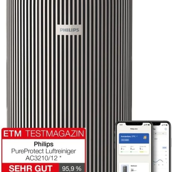 Philips PureProtect 3200 Serie: Intelligenter Luftreiniger, HEPA- und Aktivkohlefilter, CADR 500 m³/h für 130 m², besonders leise und energieeffizient, erfasst 99,97% Allergene (AC3210/12)