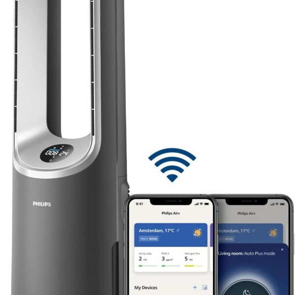 Philips Air Performer 3-in-1: Luftreiniger, Heiz- und Kühlgebläse - Reinigt 70 m², Entfernt 99,97% der Allergene und Schadstoffe. HEPA-Filter, Intelligente Sensoren, Alexa, App. (AMF870/15)