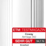 COWAY Luftreiniger für große Räume, CADR 713 m³/h, reinigt 148 m² in 30 Min., HEPA Filter gegen Rauch, Allergien, Tierhaare, Gerüche, PM10-Sensor, Energiesparmodus, AIRMEGA 350 Weiß