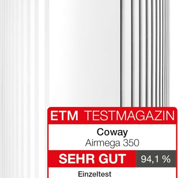 COWAY Luftreiniger für große Räume, CADR 713 m³/h, reinigt 148 m² in 30 Min., HEPA Filter gegen Rauch, Allergien, Tierhaare, Gerüche, PM10-Sensor, Energiesparmodus, AIRMEGA 350 Weiß