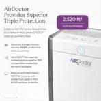 AIRDOCTOR 3500i Intelligenter Luftreiniger für Wohn- und Schlafzimmer, 3-stufige Filterung mit Vorfilter, UltraHEPA, Kohlenstoff/VOC, fängt Partikel ein, die 100 mal kleiner sind als der
