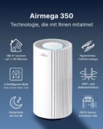 COWAY Luftreiniger für große Räume, CADR 713 m³/h, reinigt 148 m² in 30 Min., HEPA Filter gegen Rauch, Allergien, Tierhaare, Gerüche, PM10-Sensor, Energiesparmodus, AIRMEGA 350 Weiß